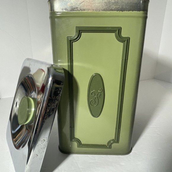 Vintage A.R. LITE 1960’s THE QUEEN LINE Green-Kitchen-Canister - FLOUR - Picture 3 of 4